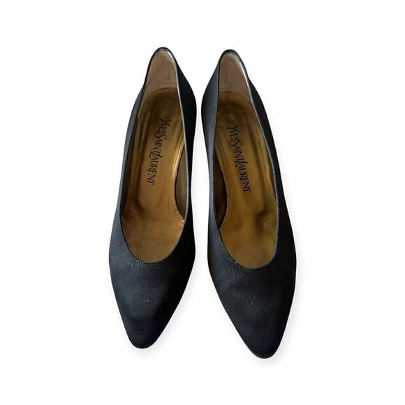 Yves Saint Laurent Vintage 80s Black  Satin Pumps, Size 7 1/2, Made in Italy - Picture 3 of 12